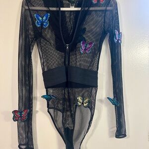 Dolls Kill Club EXX Bodysuit with Butterflies